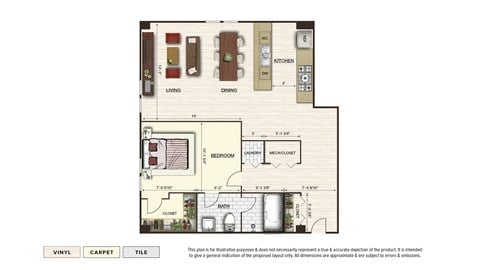 Floor plan for 1 bed, 1 bath, 802 sqft